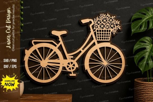Bicycle Flower Basket Laser Cut Svg File
