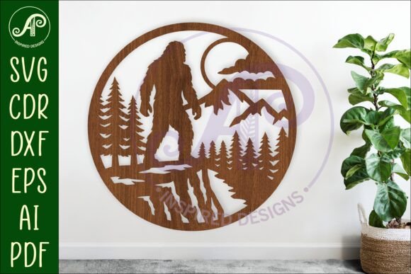 Bigfoot Moonlight Forest Wall Sign SVG