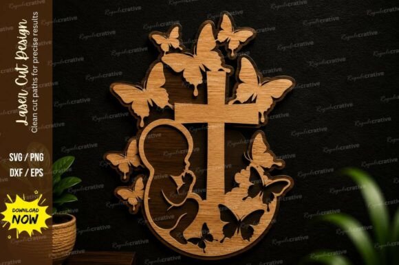 Butterfly Cross Ornament Laser Cut SVG