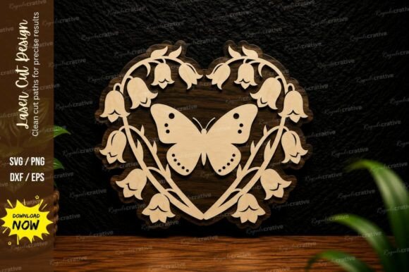 Butterfly Heart Wreath Laser Cut Svg