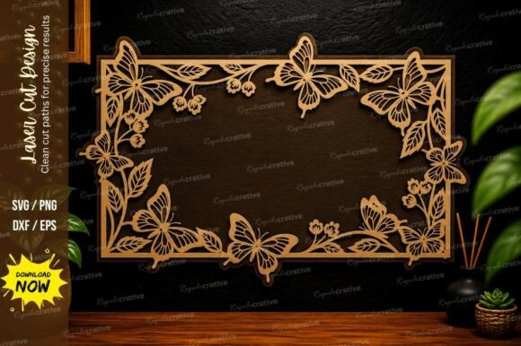 Butterfly Rectangle Frame Laser Cut Svg