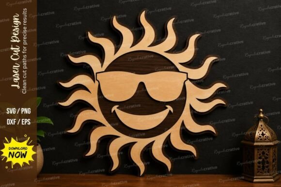 Cool Sun Face SVG Laser Cut Wall Decor