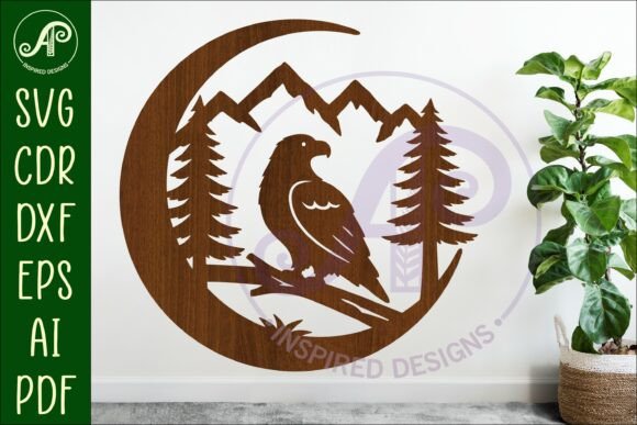 Crescent Moon Eagle Animal Wall Sign: Laser Cut Art