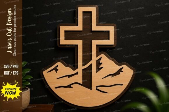 Cross Mountain Ornament Laser Cut SVG: Precision Design Files
