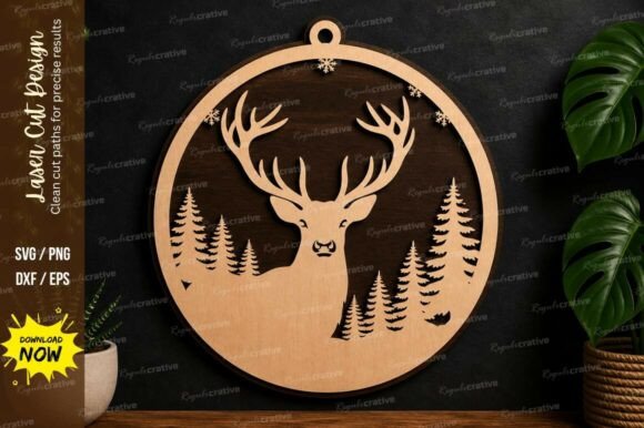 Deer Forest Ornament Laser Cut Svg File