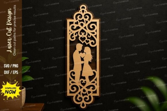 Elegant Couple Silhouette Bookmark SVG Laser Cut