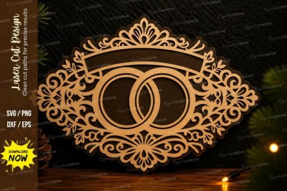 Elegant Wedding Rings Frame Laser Cut SVG Design