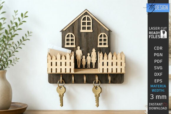 Family Key Holder Laser Cut Wall Decor