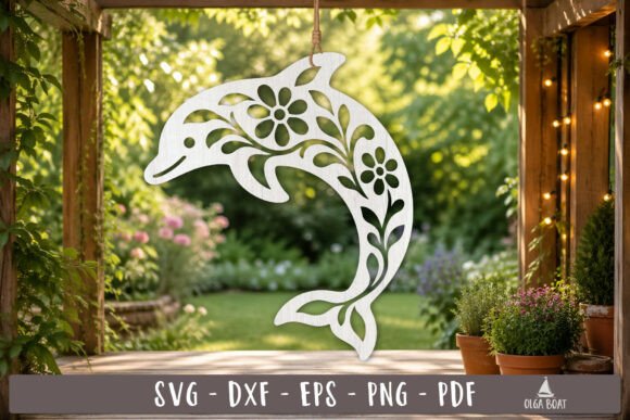 Floral Dolphin SVG Design: Elegant Laser Cut Art