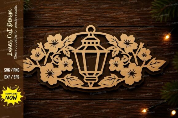 Floral Lantern Frame Laser Cut Svg