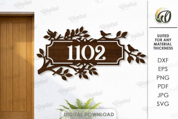 House Number Plaque Laser Cut: Floral Elegance for Your Home