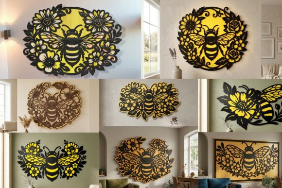 Laser Cut Floral Bee Wall Art SVG Bundle