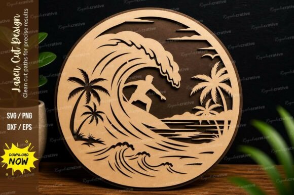 Ocean Wave Surf Art Laser Cut Svg File