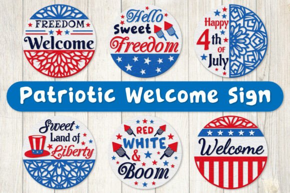 Patriotic Welcome Sign Round Door Hanger Design