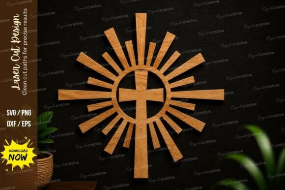 Radiant Cross Wall Art Laser Cut SVG
