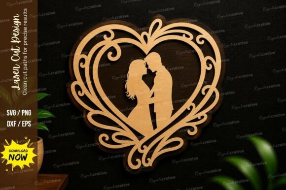 Romantic Couple Heart Laser Cut SVG