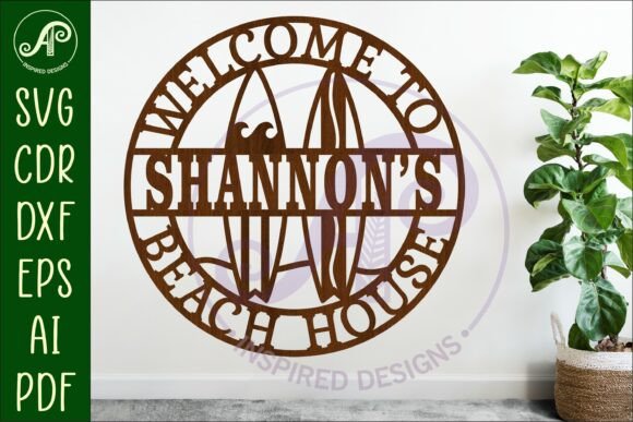 Surfboard Beach House Name Sign SVG