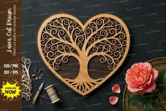 Tree Heart Frame Laser Cut SVG: Elegant Design for Crafters