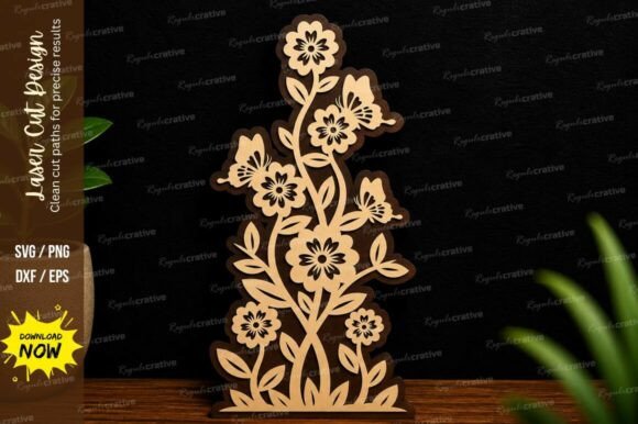 Vertical Floral Laser Cut Decorative: Elegant Design Files